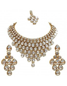  Gold Plating Partywear Necklace Set for Girls