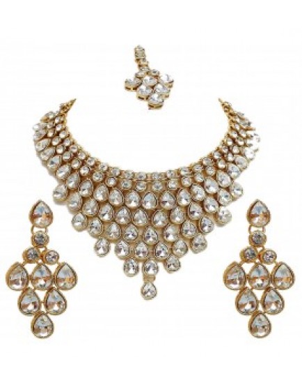  Gold Plating Partywear Necklace Set for Girls