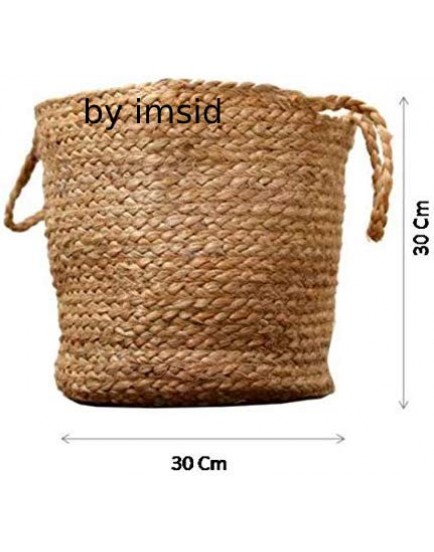 Imsid Home Jute Planter Cum Storage Basket with Handle, Handmade Natural Indoor Planter