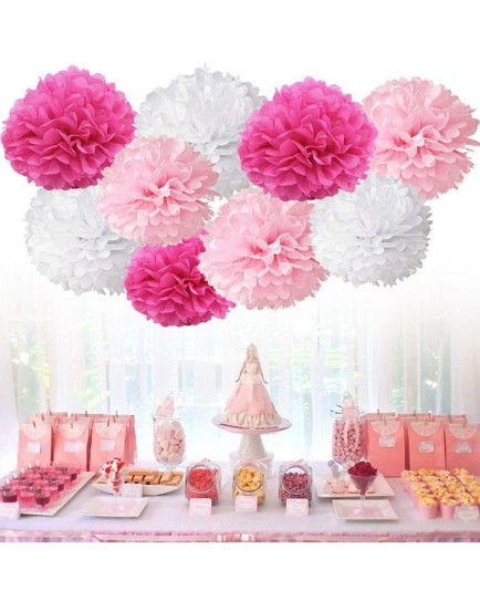 Chocozone DIY Pom Pom Flower Party Props Party Supplies Birthday Decorations Items for Girls ( Shades of Pink) - Pack of 8