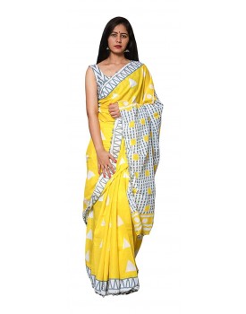 Morvi Women's Handloom Cotton Saree (Yellow)