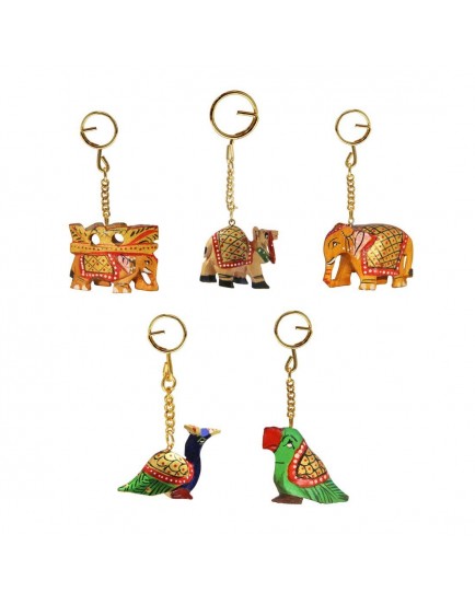 HANDICRAFTS PARADISE Unisex Carved Wooden Multicolour Key Ring