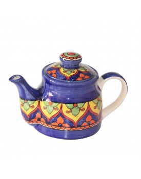 India Meets India Handmade and Hand Decorated Fine Crafted Ceramic Khurja Pottery with Lid (Blue and Yellow)