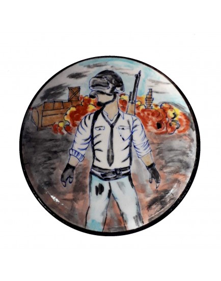 Aditya Blue Art Pottery PUBG Design Ceramic Decorative Wall Hanging Handmade Plate (20 cm x 20 cm x 3 cm)