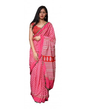 Morvi Women's Handloom Cotton Saree (Pink)