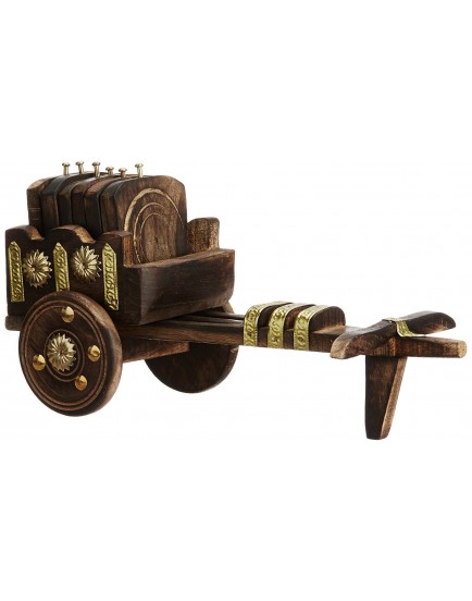  Wooden Antique Beautiful Wooden Bullock Cart Shaped Tea Coffee Coaster Set 