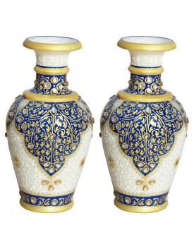 Handicrafts Paradise Kuppi Work Marble Flower Pot (7.65 cm x 7.65 cm x 15.3 cm, Set of 2)