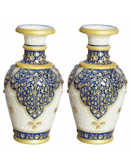 Handicrafts Paradise Kuppi Work Marble Flower Pot (7.65 cm x 7.65 cm x 15.3 cm, Set of 2)