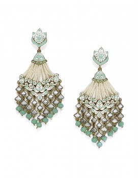 Zaveri Pearls Antique Gold Tone Embellished With Pearls & Meenakaari Dangle Earring For Women