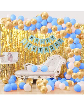 Party Propz 33Pcs Blue White and Golden Birthday Balloons Combo for Kids Or Boys Birthday Decoration Items