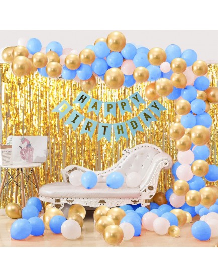 Party Propz 33Pcs Blue White and Golden Birthday Balloons Combo for Kids Or Boys Birthday Decoration Items