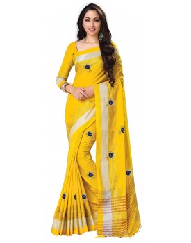 Venisa Women's Linen Cotton Embroidered Saree with Blouse Piece