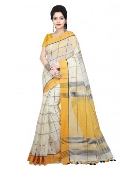 WoodenTant Women Handloom Checkered pure Cotton silk Saree Free Size