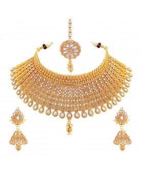Sukkhi Exclusive Gold Plated Wedding Jewellery Kundan Choker Necklace Set For Women
