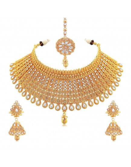 Sukkhi Exclusive Gold Plated Wedding Jewellery Kundan Choker Necklace Set For Women
