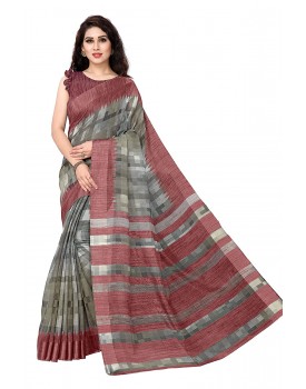 SOURBH Women's Poly Cotton Checks Prints Pattern Saree With Un-stitched Blouse Piece