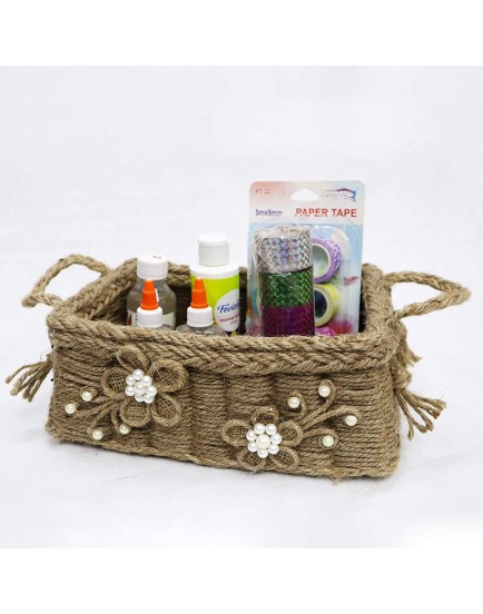 Your Favorite Crafts | Premium Decorative Jute & Cardboard Basket with Handle [Handmade] | Basket for Storage | Jute Basket for Decor