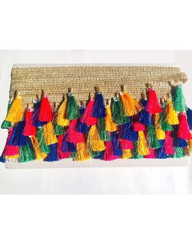 Eerafashionicing 9 mtr Tassels Jute Laces for Dresses, Sarees, Lehenga, Suits, Bags, Decorations, Borders, Craft (MultiColour)