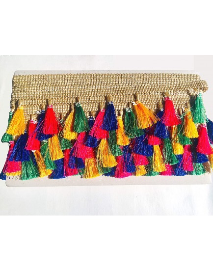 Eerafashionicing 9 mtr Tassels Jute Laces for Dresses, Sarees, Lehenga, Suits, Bags, Decorations, Borders, Craft (MultiColour)