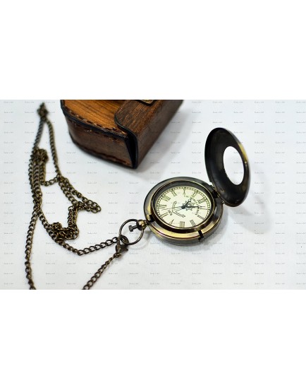World Of Vintage Antique Finish Look Brass Push Button Anchor Pocket Watch