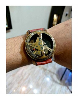 Nadim Handicraft Brass Sundial Compass Wrist Watch Leather Strap
