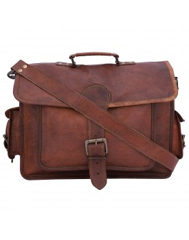 Camel Handicraft Hunter Leather Laptop Messenger Bag