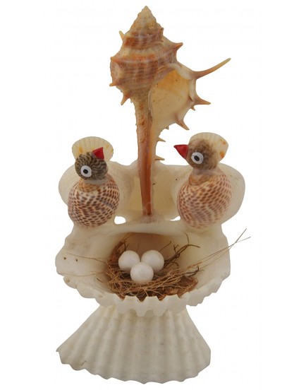 RADHAGOBINDA HANDICRAFT Sea Shell Handcrafted Half Nest of Birds Figurine