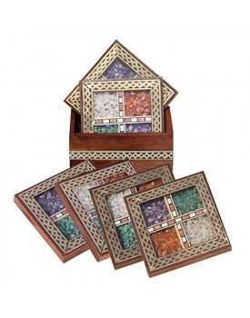 Handicrafts Paradise Gemstone shisham Brass Coaster Set of 6 pcs