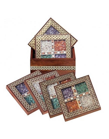 Handicrafts Paradise Gemstone shisham Brass Coaster Set of 6 pcs