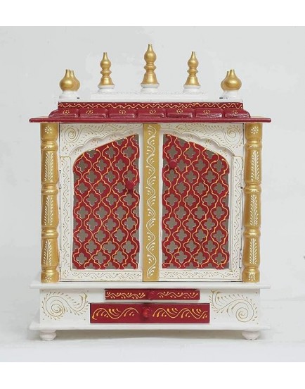 Jaipur Lane Marusthalee Handcrafted Wooden Temple with Door and Light (24x12x30 Inch)