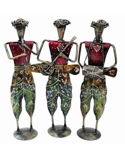Crafticia Iron Tribal Musician Dolls Set of 3 Handmade Decorative Gift Item Showpiece for Home Decor