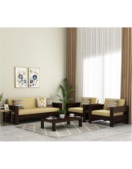 BM WOOD FURNITURE Sofa Set for Living Room | Wooden Sofa Set with Magazine Holder for Office & Home Lounge (Walnut Finish)