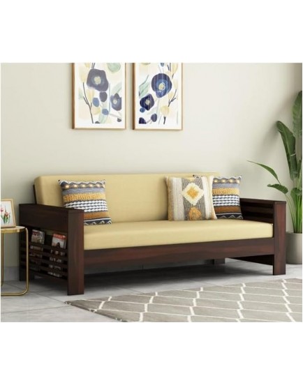 BM WOOD FURNITURE Sofa Set for Living Room | Wooden Sofa Set with Magazine Holder for Office & Home Lounge (Walnut Finish)