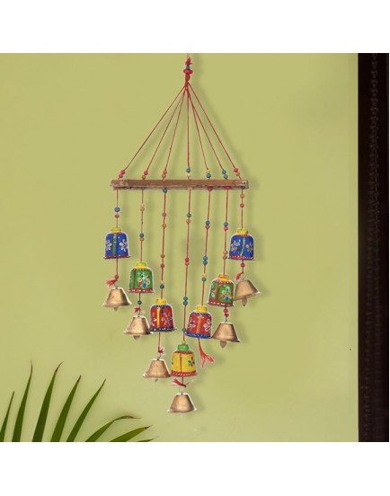 Brown Leaf Handmade Rajasthani Handcrafted Wooden Elephant Wall Hanging Home Décor Wind Chimes with Bells for Temple, House, Festivals Diwali Gift Festive Decoration(Pack of 1) (Bell Design)