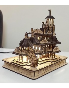 CraftVatika Ram Mandir Ayodhya Model 3D Wooden MDF Handcrafted Ram Temple Mandir for Home Decor & Gifts, Tample, Pooja Room (Wooden,6 Inches)
