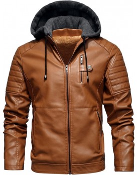 Blaq Ash Men's Premium Stylish PU Leather Jacket with Removable Hood