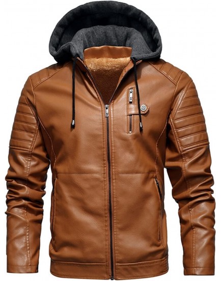 Blaq Ash Men's Premium Stylish PU Leather Jacket with Removable Hood