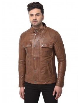 Woodland Mens Leather Casual Regular Fit Leather Jacket (Brown)