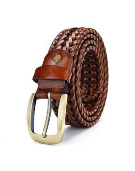 VOGARD Mens Braided Genuine Leather Original Branded Belt | Woven Leather Belt for Casual Pants with Brass Buckle| Micro Adjustable