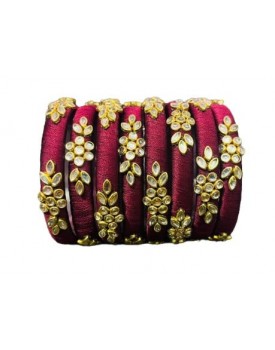 Handicrafts Kundan Work Silk Thread Bangle Kada For Women Girls 6 PC Set Wedding & Festive Occasion Handmade Multicolored Chura Chuda Chudi Stone Studded(Multicolor