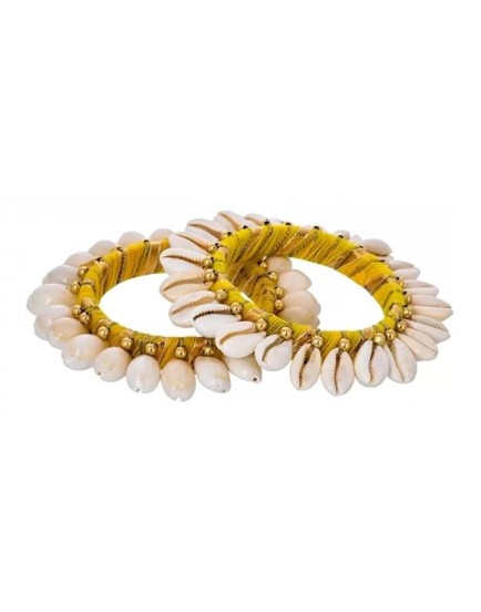 Women's Beautiful Handmade Cowrie Shell Bangles Set of 1 Pair for Wedding Haldi Ceremony Baby Shower