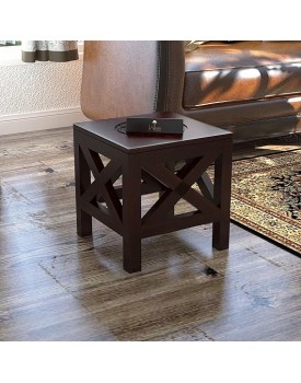 Wooden Twist Handcrafted Wooden Square End Table (Brown)