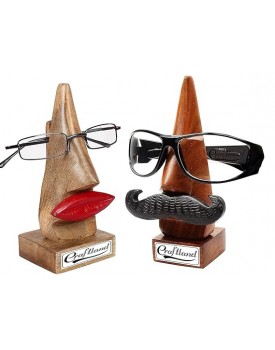 Craftland Rosewood Wooden Brown Handcrafted Nose Shaped Goggle Spectacle/Specs Eyeglass Holder Stand with Black Moustache (Black Moutche n Red Lips)
