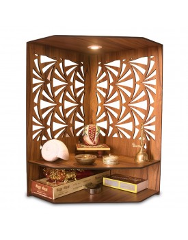 Heartily® Pushp Beautiful Wooden Pooja Stand Mandir for Home Temple for Office Puja Mandir for Home Wall with LED Spot Light Product (H- 17, L- 10, W-15 Inch)