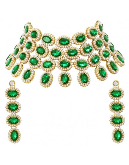 Peora Gold Plated 4 Layer Kundan Adjustable Necklace Dangling Earring Jewellery Set for Women