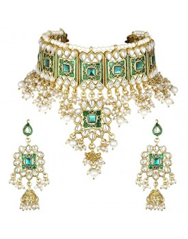 Gold Plated Meenakari Bridal Choker Necklace Earring Jewellery Set for women