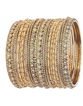 Metal with Golden Zircon Gemstone & Silk Thread Studded worked Ball Chain Linked Stylish Bangle Set For Women and Girls