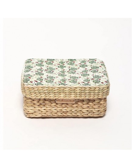 Habere India-All the Cultures Fabricating India Storage Basket with lid | Cane Baskets for Storage | Jute baskets | Bamboo basket (Sizes - 24 x 18 x 11 CM (11))