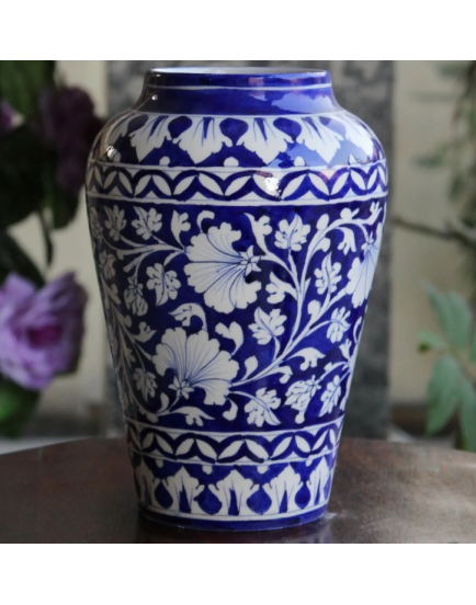 Handicraft RN BLUE ART POTTERIES Jaipur blue pottery ceramic vase, Size: Medium