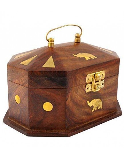Blessing Handicrafts Wooden Jewellery Box Makeup and Organizer Women Ring Storage,Ear ring Bracelet,Multipurpose Usage - Elephant decor With Brass Work Products, Beautiful wooden Gift Item